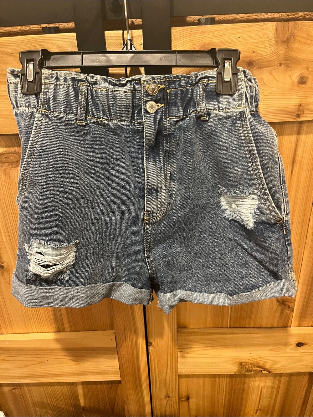 Love Tree Blue Distressed High-Waist Denim Shorts